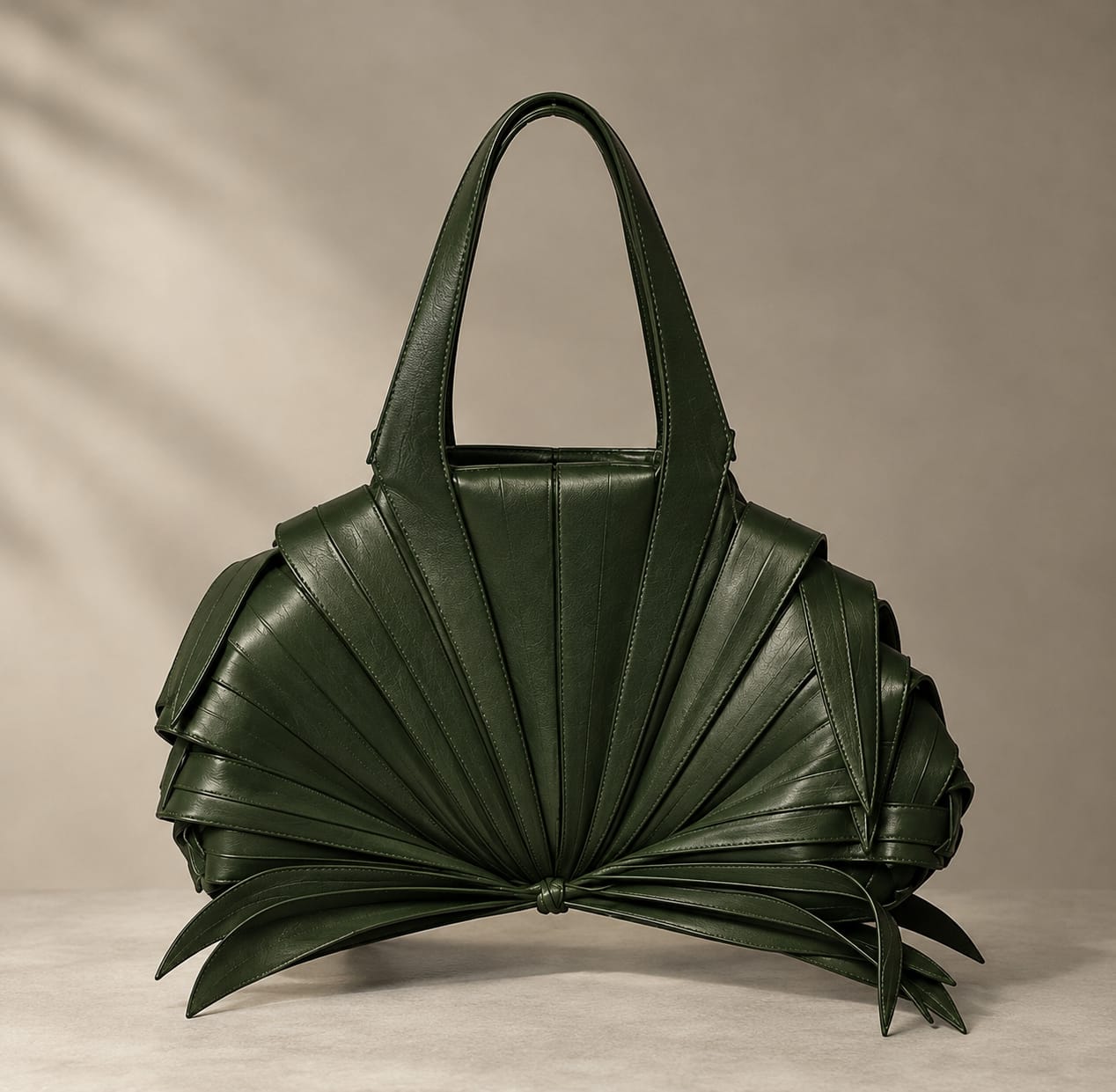 Thaazhambu Palm Leaf Folded Leather Bag in forest green